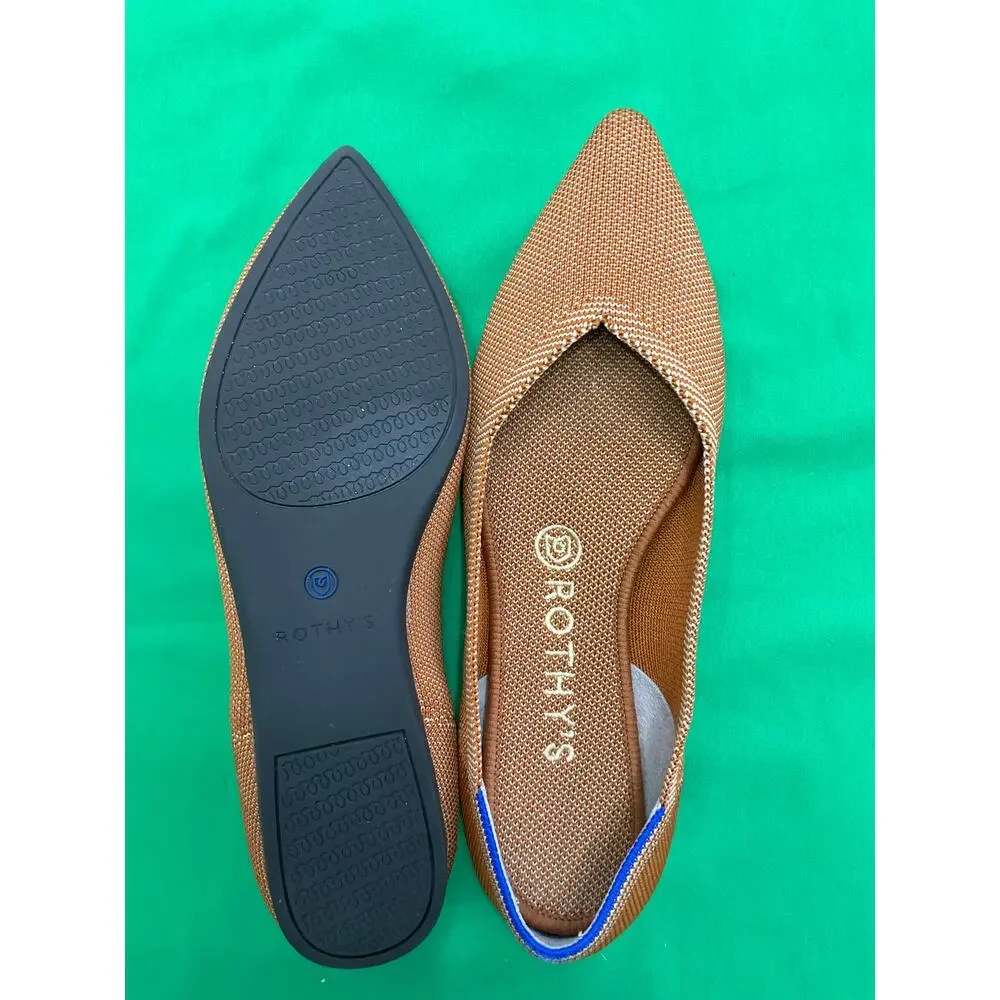 Rothy's The Point ballet flats the "Amber" burnt orange textile Blue Trim 7.5 - Picture 14 of 14